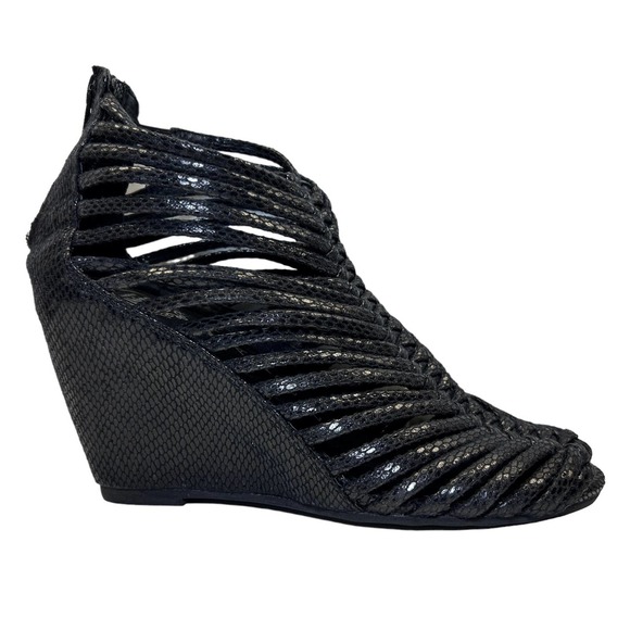 Jeffrey Campbell Ibiza Last Black snake embossed Leather Wedge shoes W Size 6 - Picture 8 of 16